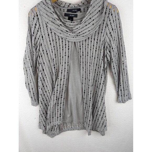 Ali Miles 2 pc Tank and Mesh Long Sleeve Top Large Grey Artsy Art To Wear - Picture 7 of 8